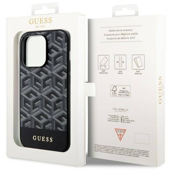 GUESS Hradcase MagSafe GCUBE PU Stripes Black iPhone 14 Pro