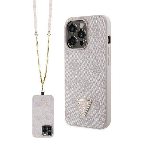 GUESS HardCase PU LEATHER METAL LOGO STRASS CROSSBODY Pink iPhone 13 Pro Max