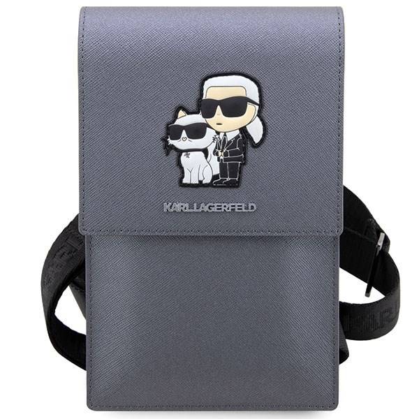 KARL PHONE POUCH UNIVERSAL SAFFIANO K&C NFT SILVER