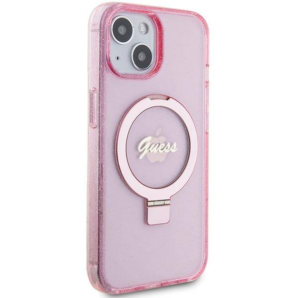 GUESS GUHMP15SHRSGSP hardcase Ring Stand Script Glitter MagSafe Case Pink for iPhone 15 / 14 / 13