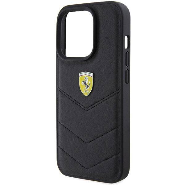 FERRARI HC LEATHER STITCHED LINES BLACK iPhone 15 PRO