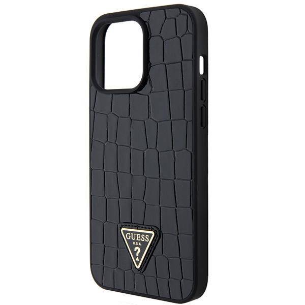 GUESS HC PU CROCO TRIANGLE LOGO BLACK iPhone 15 Pro