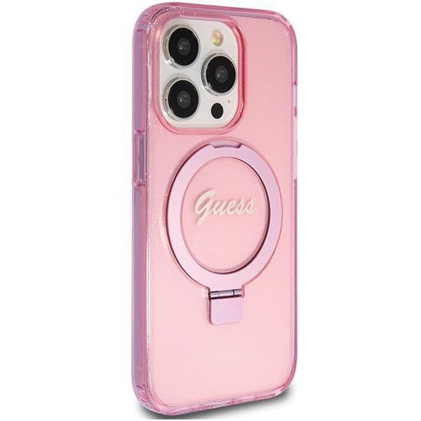 GUESS GUHMP15LHRSGSP hardcase Ring Stand Script Glitter MagSafe Case Pink for iPhone 15 Pro