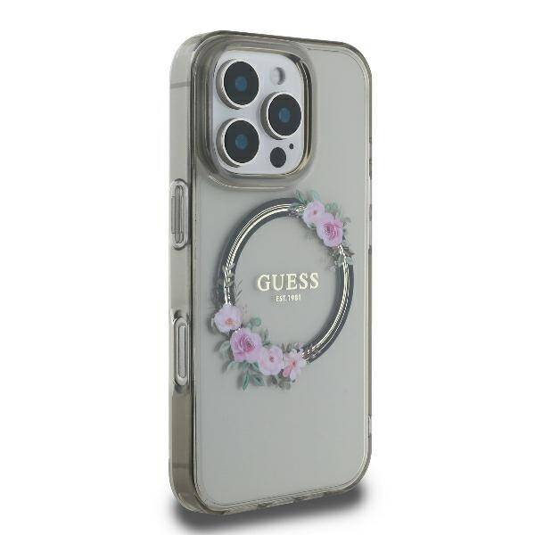 Guess Hardcase Magsafe Iml Flowers
 Wreath Black iPhone 16 Pro