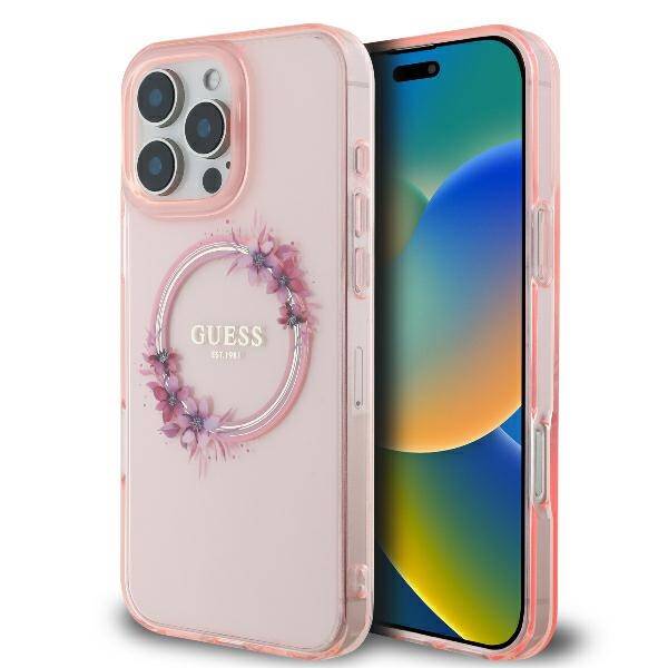 Guess Hardcase Magsafe Iml Flowers
 Wreath Pink iPhone 16 Pro