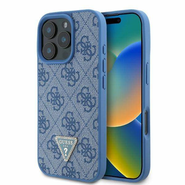 Guess Hardcase PU Leather 4G
 Triangle Strass Blue iPhone 16 Pro