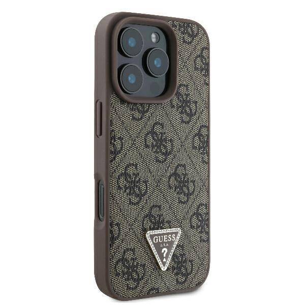 Guess Hardcase PU Leather 4G
 Triangle Strass Brown iPhone 16 Pro