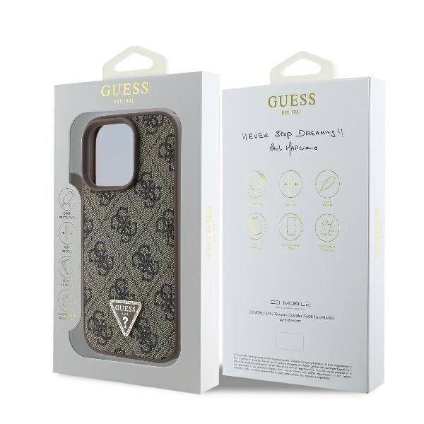 Guess Hardcase PU Leather 4G
 Triangle Strass Brown iPhone 16 Pro