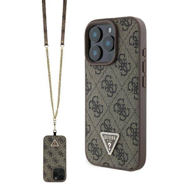 Guess Hardcase PU Leather Metal
 Logo Strass Crossbody Brown
 iPhone 16 Pro