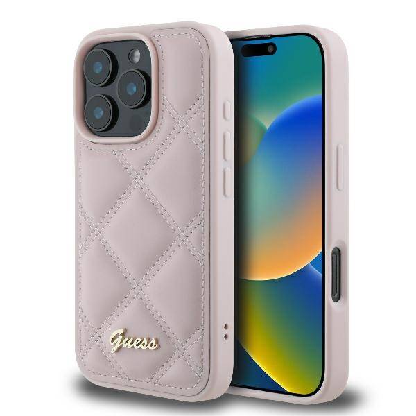 Guess Hardcase PU Quilted Metal
 Logo Pink iPhone 16 Pro