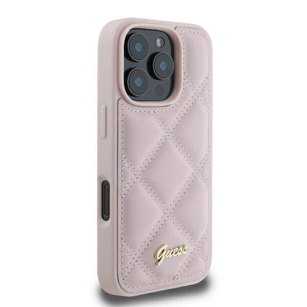 Guess Hardcase PU Quilted Metal
 Logo Pink iPhone 16 Pro