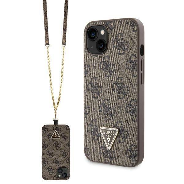 Guess GUHCP13MP4TDSCPW iPhone 13 / 14 / 15 brown hardcase Crossbody 4G Metal Logo