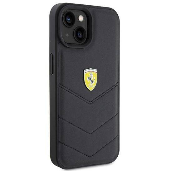 FERRARI Hardcase LEATHER STITCHED LINES BLACK iPhone 15 / 14 / 13