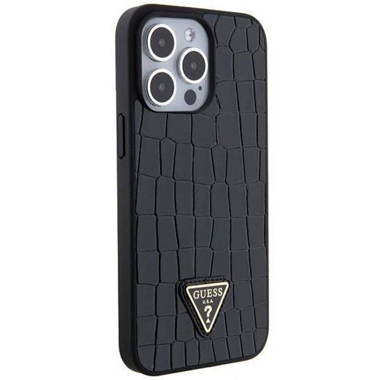 GUESS HC PU CROCO TRIANGLE LOGO BLACK iPhone 15 Pro