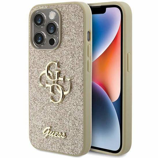 GUESS Hardcase FIXED GLITTER BIG 4G GOLD iPhone 15 PLUS