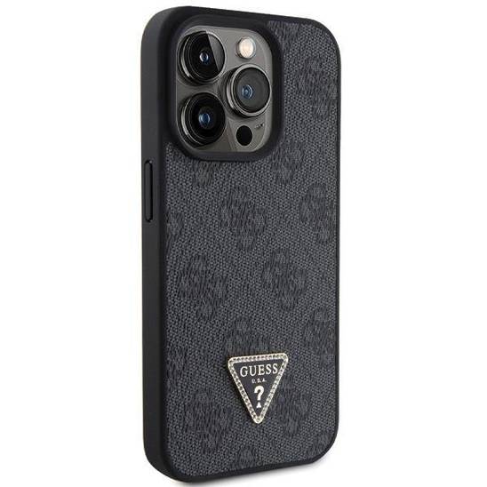 GUESS Hardcase PU Leather 4G Triangle Strass Black iPhone 15 Pro Max