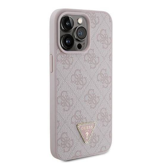 GUESS GUHCP15XP4TDPP Hardcase PU Leather 4G Triangle strass Pink iPhone 15 Pro Max