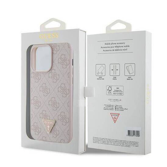 GUESS GUHCP15XP4TDPP Hardcase PU Leather 4G Triangle strass Pink iPhone 15 Pro Max