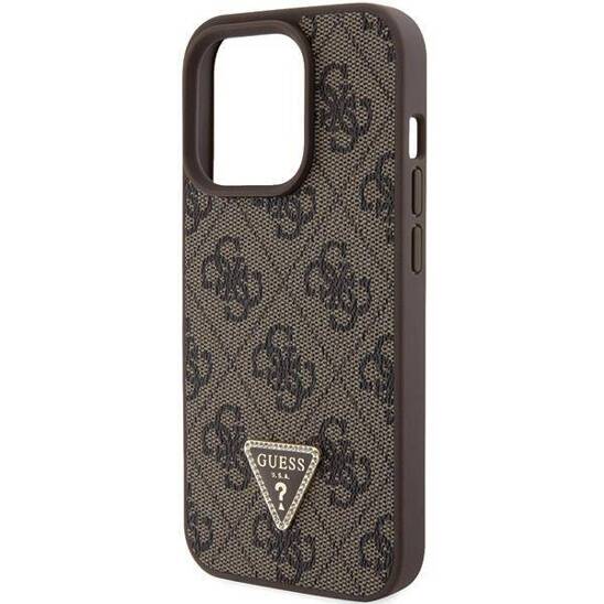 GUESS Hardcase PU Leather 4G Triangle Strass Brown iPhone 15 Pro Max