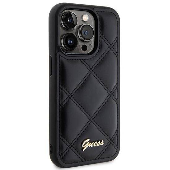 GUESS GUHCP15LPSQSQSK HC PU QUILTED METAL LOGO BLACK iPhone 15 PRO