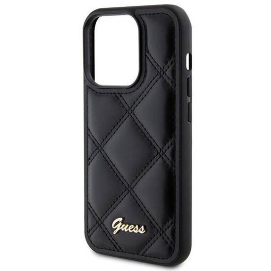 Guess GUHCP16SPSQSQSK iPhone 16 black hardcase Quiled Metal Logo