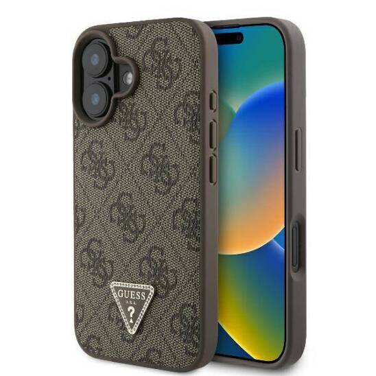 Guess Hardcase PU Leather 4G
 Triangle Strass Brown iPhone 16
 Plus