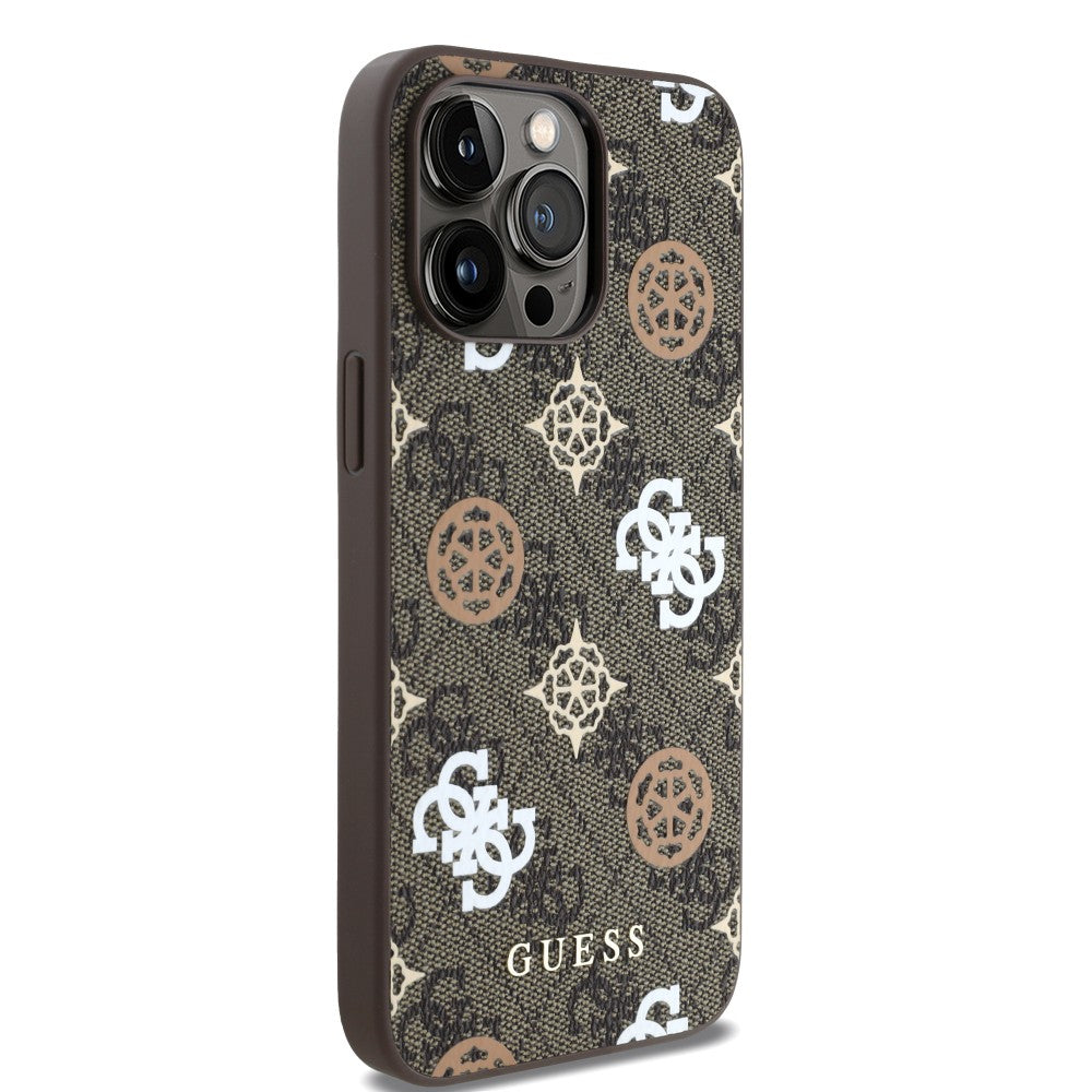 Guess GUHMP15LP4PWPW iPhone 15 Pro Hardcase PU Peony on 4G Background Brown MagSafe