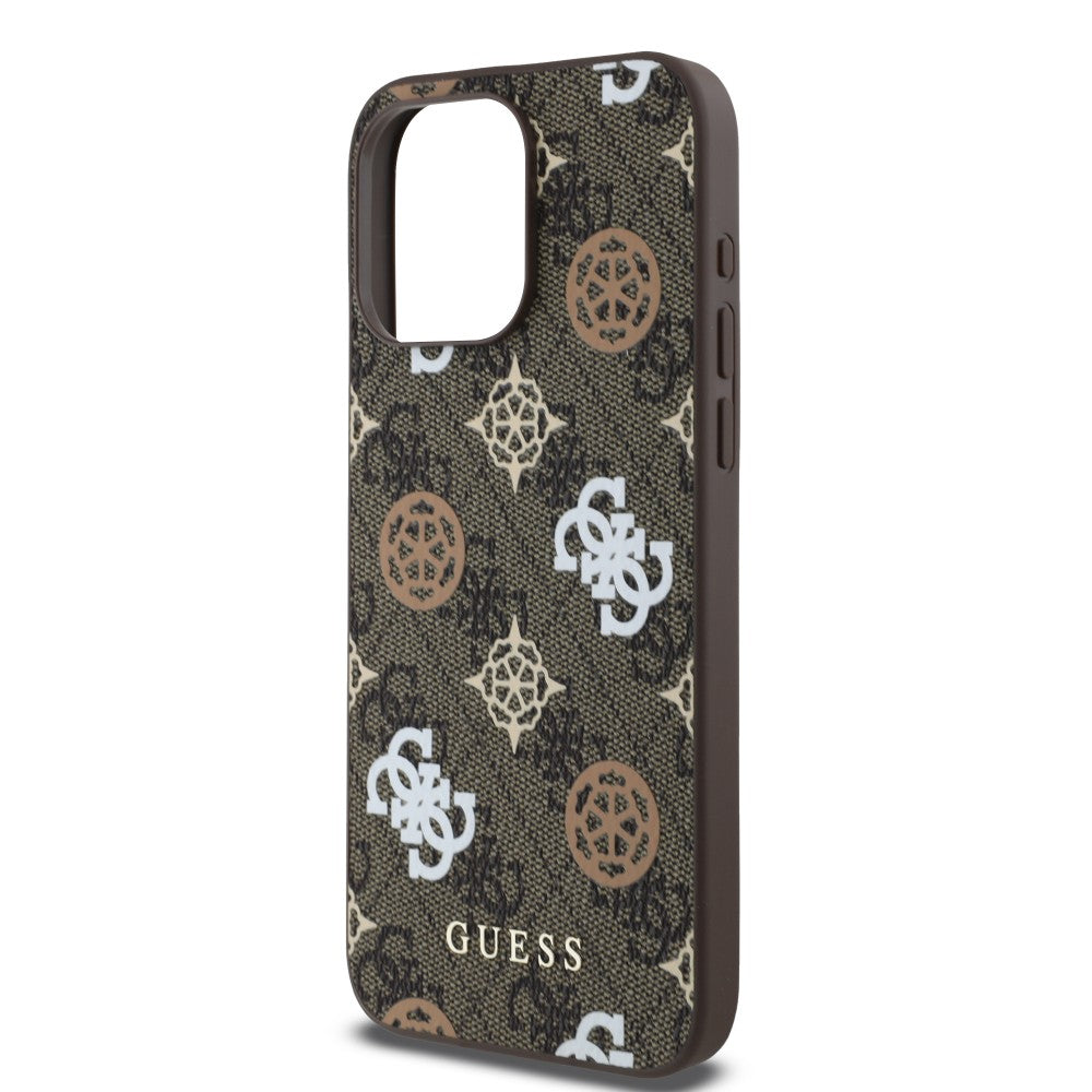 Guess GUHMP15LP4PWPW iPhone 15 Pro Hardcase PU Peony on 4G Background Brown MagSafe