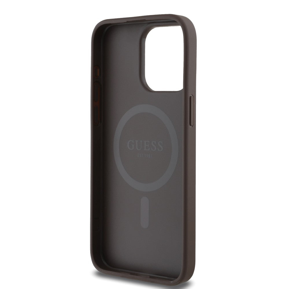 Guess GUHMP15LP4PWPW iPhone 15 Pro Hardcase PU Peony on 4G Background Brown MagSafe