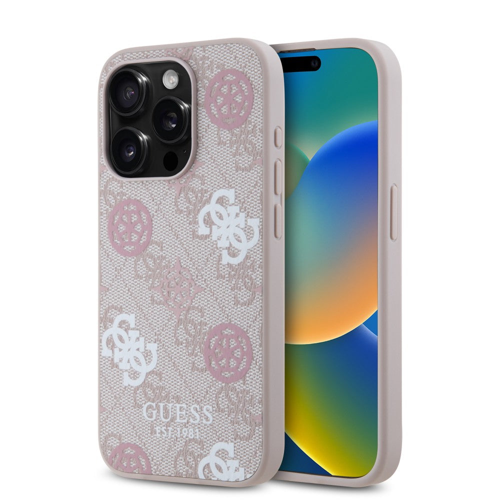 Guess GUHMP15LP4PWPP iPhone 15 Pro Hardcase PU Peony on 4G Background Pink MagSafe