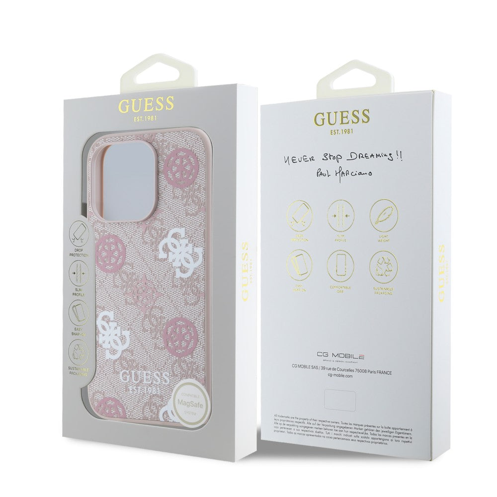 Guess GUHMP15LP4PWPP iPhone 15 Pro Hardcase PU Peony on 4G Background Pink MagSafe