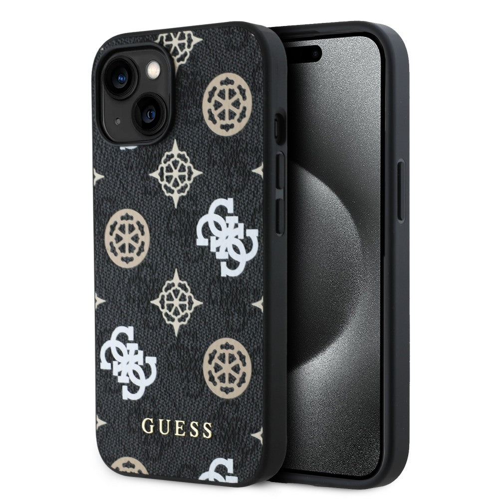 Guess GUHMP15SP4PWPK iPhone 15 Hardcase PU Peony on 4G Background Black MagSafe
