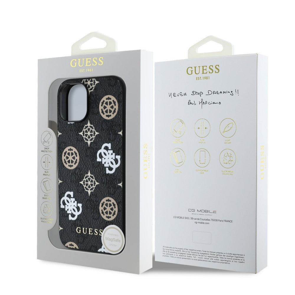 Guess GUHMP15SP4PWPK iPhone 15 Hardcase PU Peony on 4G Background Black MagSafe
