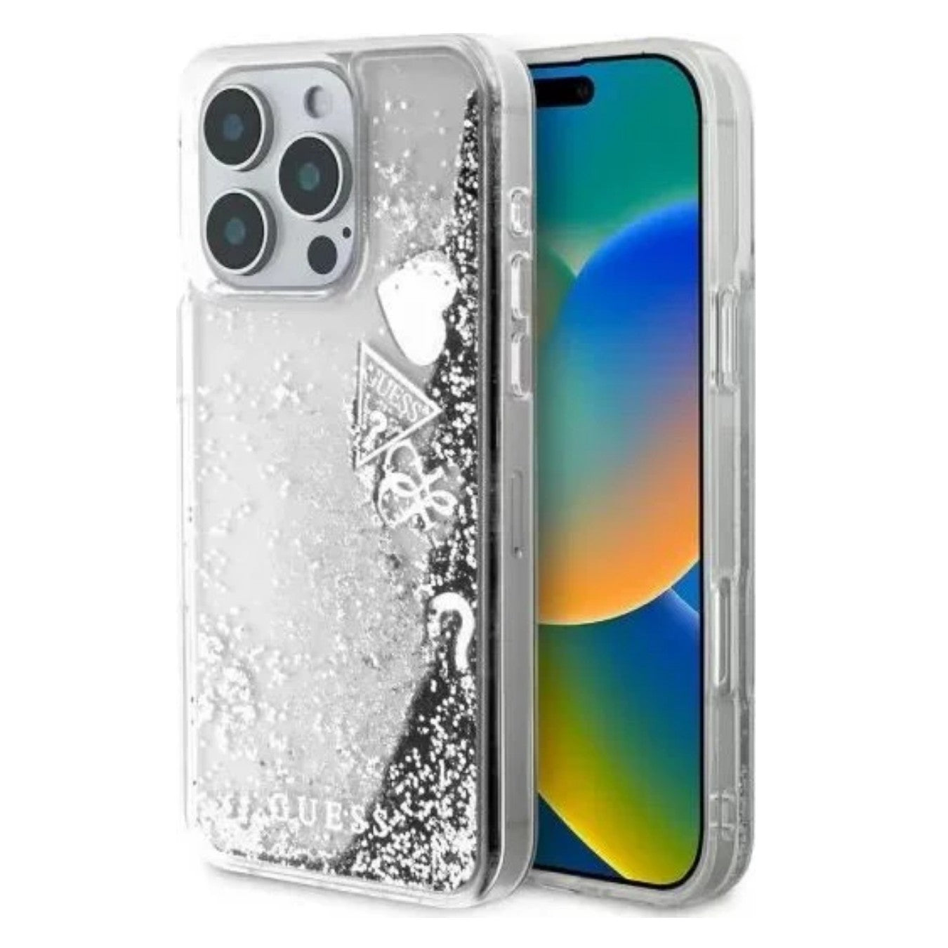 Guess GUHCP16LGLHFLSI iPhone 16 Pro Hardcase LIQ. Glitter Charms Silver