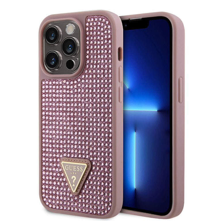 Guess Hardcase Rhinestone Tringle Pink iPhone 15 Pro Max