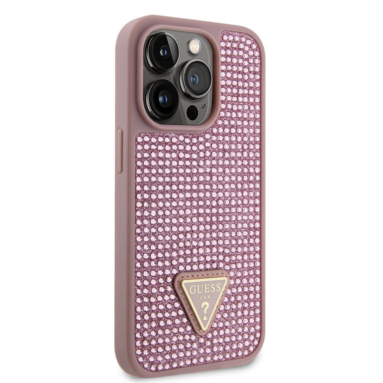 Guess Hardcase Rhinestone Tringle Pink iPhone 15 Pro