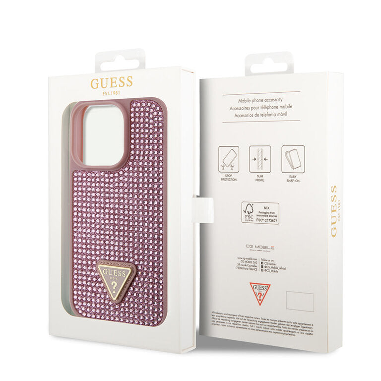 Guess Hardcase Rhinestone Tringle Pink iPhone 15 Pro Max