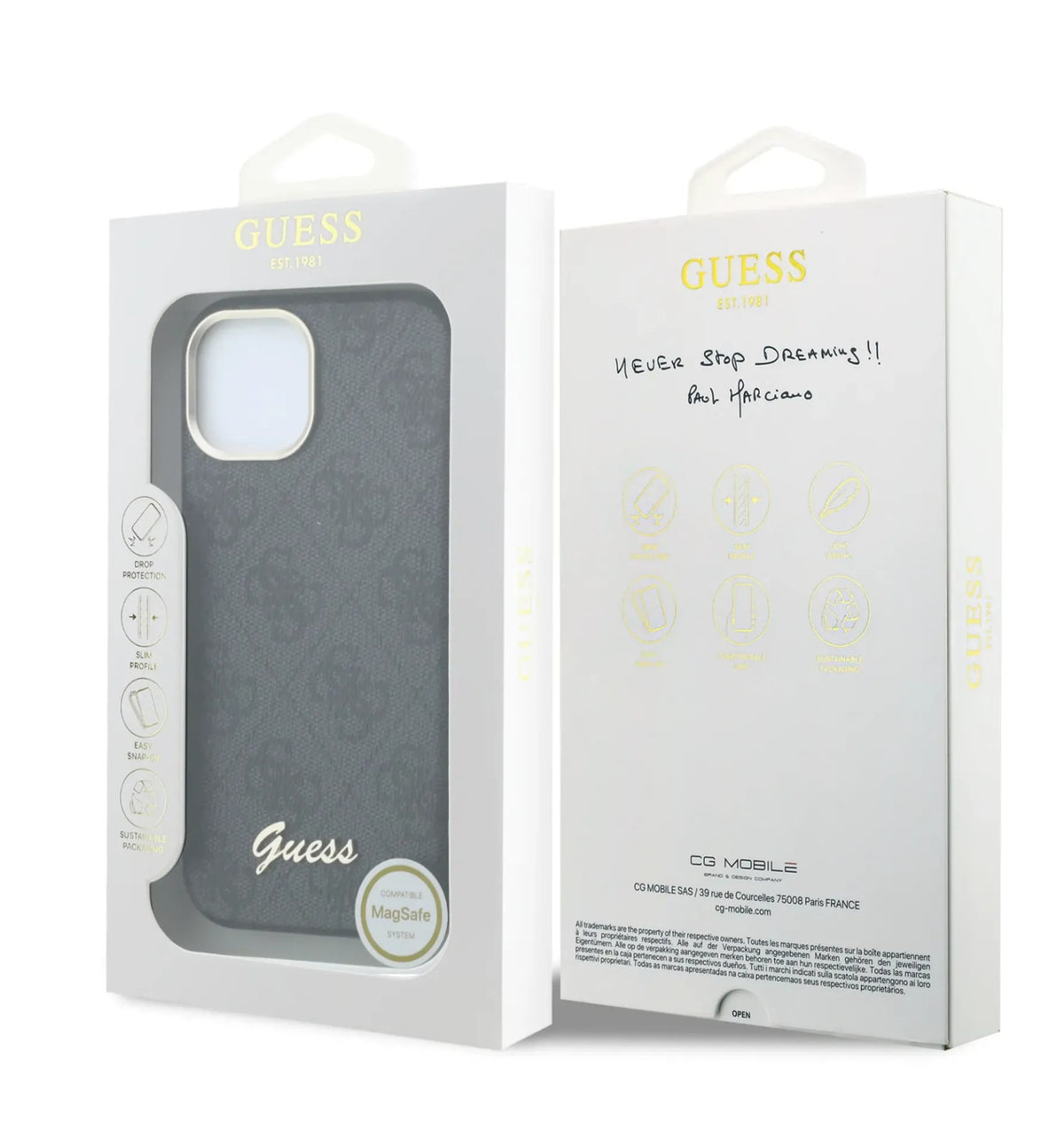 Guess GUHMP15S5P4FWMSK 4G Vintage Gold Logo MageSafe HardCase for iPhone 15 black