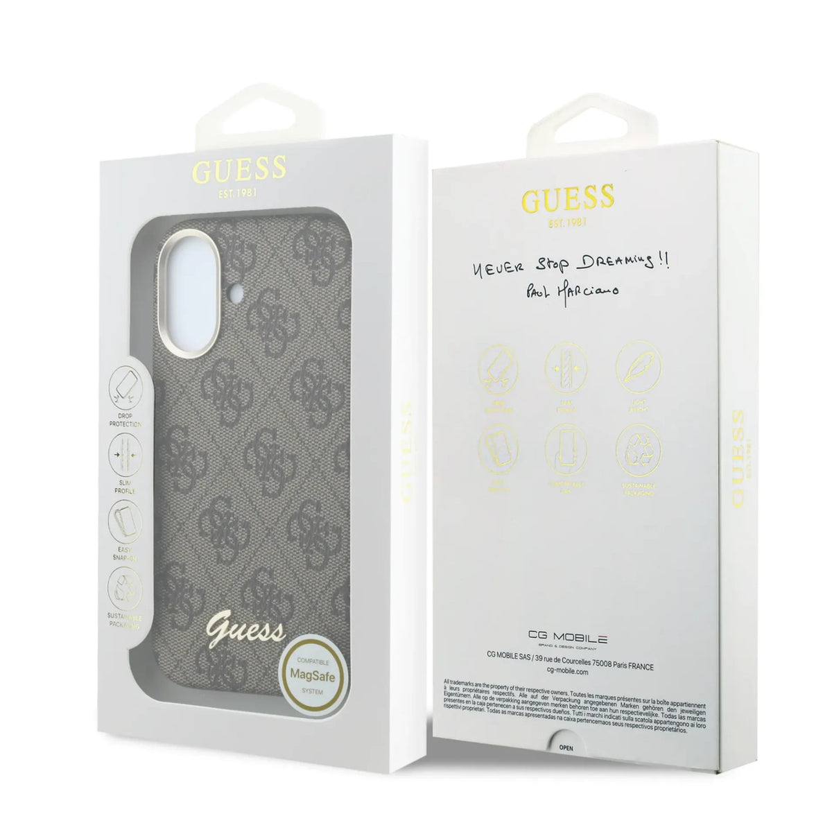 Guess GUHMP16S5P4FWMSW 4G Vintage Gold Logo Magsafe Hardcase for iPhone 16 Brown