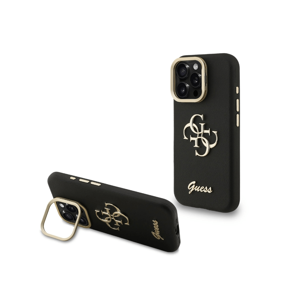 GUESS GUHCP16LPCS4GSK HardCase Grained 4G PU Logo & Stand Camera Black iPhone 16 Pro