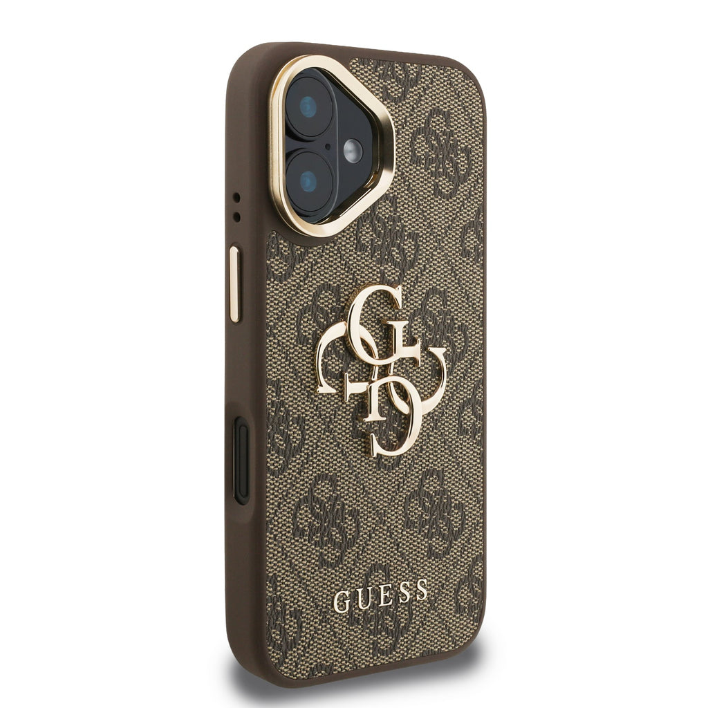 Guess GUHCP16SPCS4GP4W PU 4G Metal Logo Stand Camera Frame tok iPhone 16 Brown