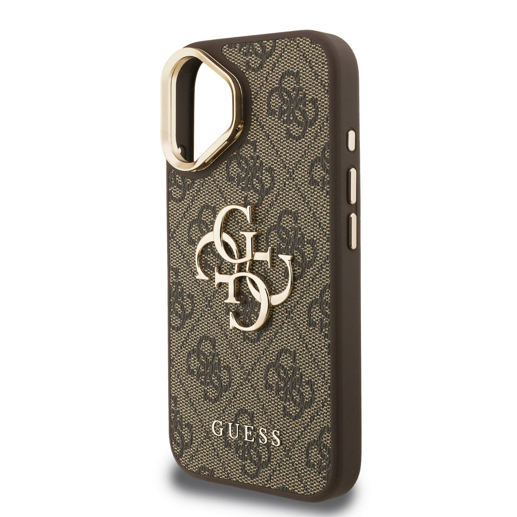 Guess GUHCP16SPCS4GP4W PU 4G Metal Logo Stand Camera Frame tok iPhone 16 Brown
