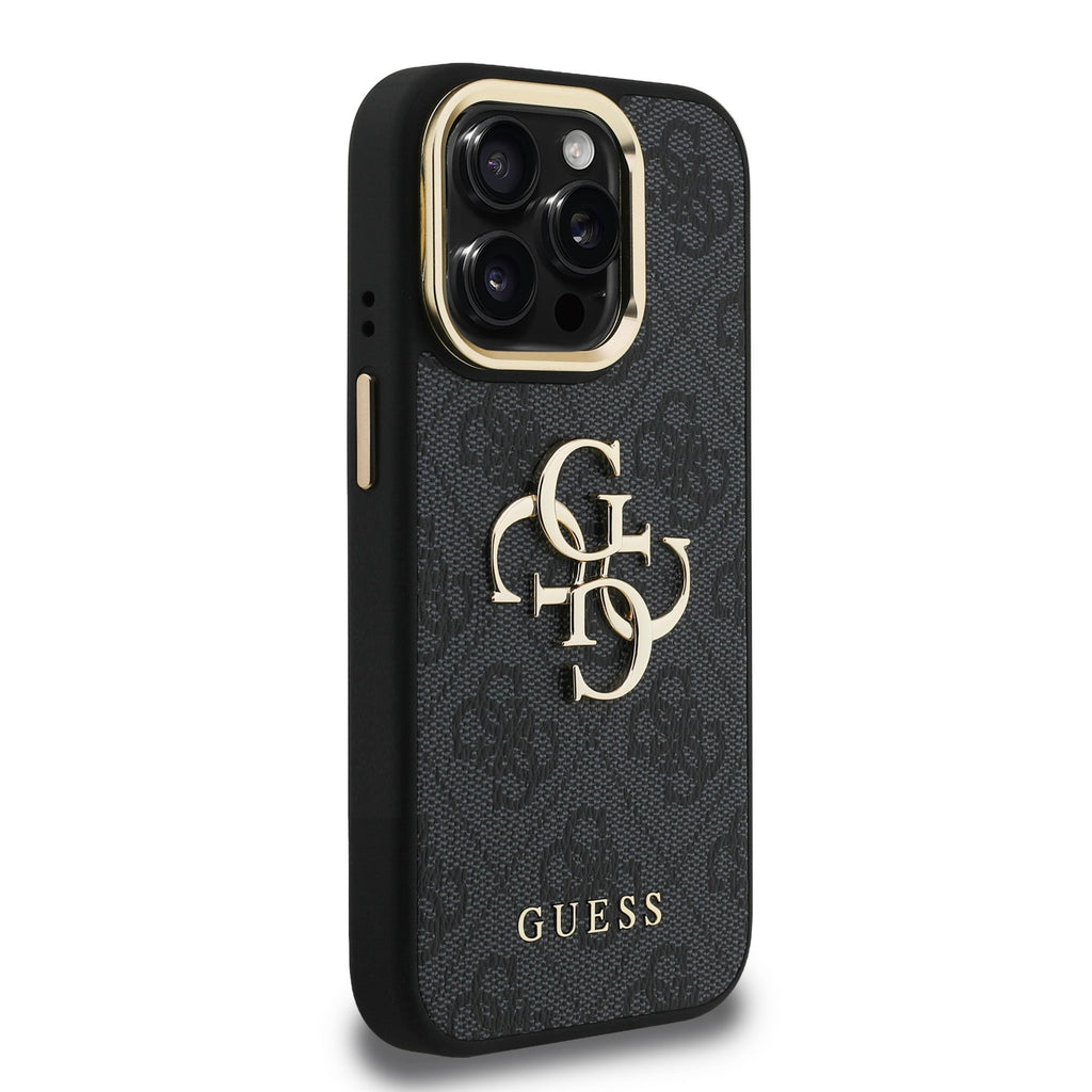Guess GUHCP16XPCS4GP4K PU 4G Metal Logo Stand Camera Frame tok iPhone 16 Pro Max Black