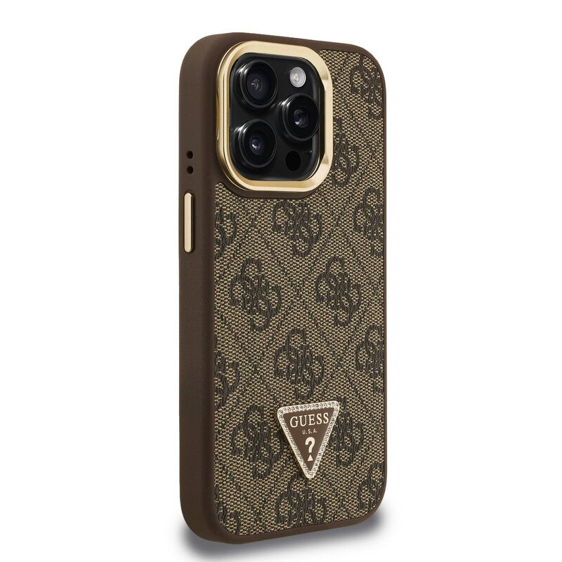 Guess GUHMP16LPCS4GPTW PU W/Trianglel Logo & Stand Camera for iPhone 16 Pro Brown
