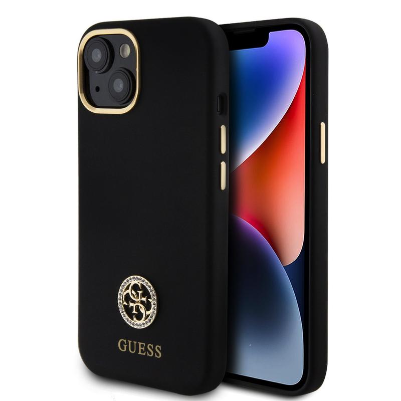 GUESS GUHCP15SM4DGPK SILICONE HC LOGO STRASS 4G Black iPhone 15 / 14 / 13