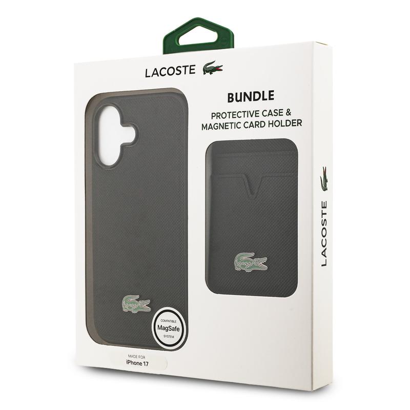 LACOSTE BUNDLE MagSafe CASE AND CARD WALLET PETIT PIQUE PU Black iPhone 17