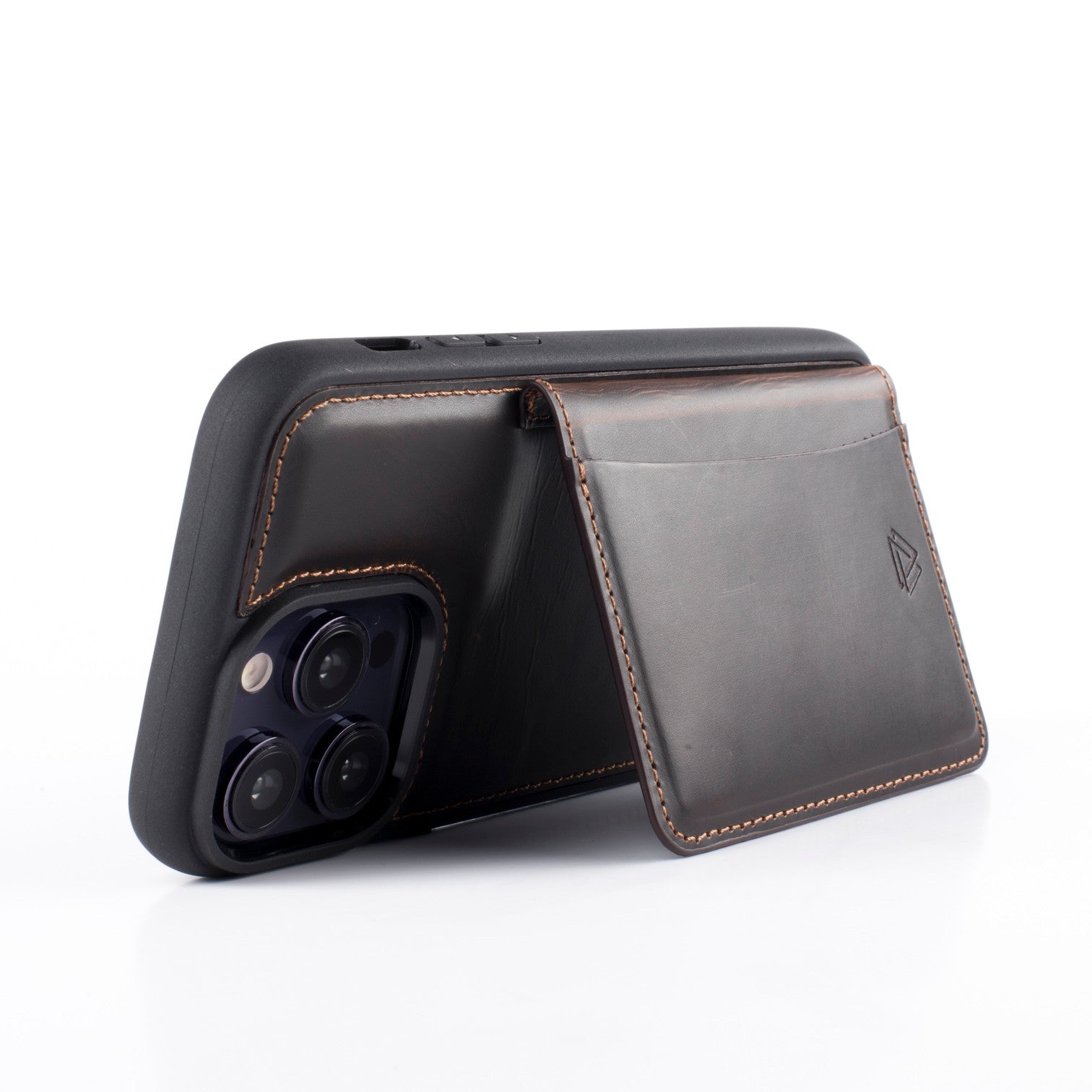 Wachikopa leather Back Cover With Stand Case for iPhone 14 / 15 / 13 Dark Brown