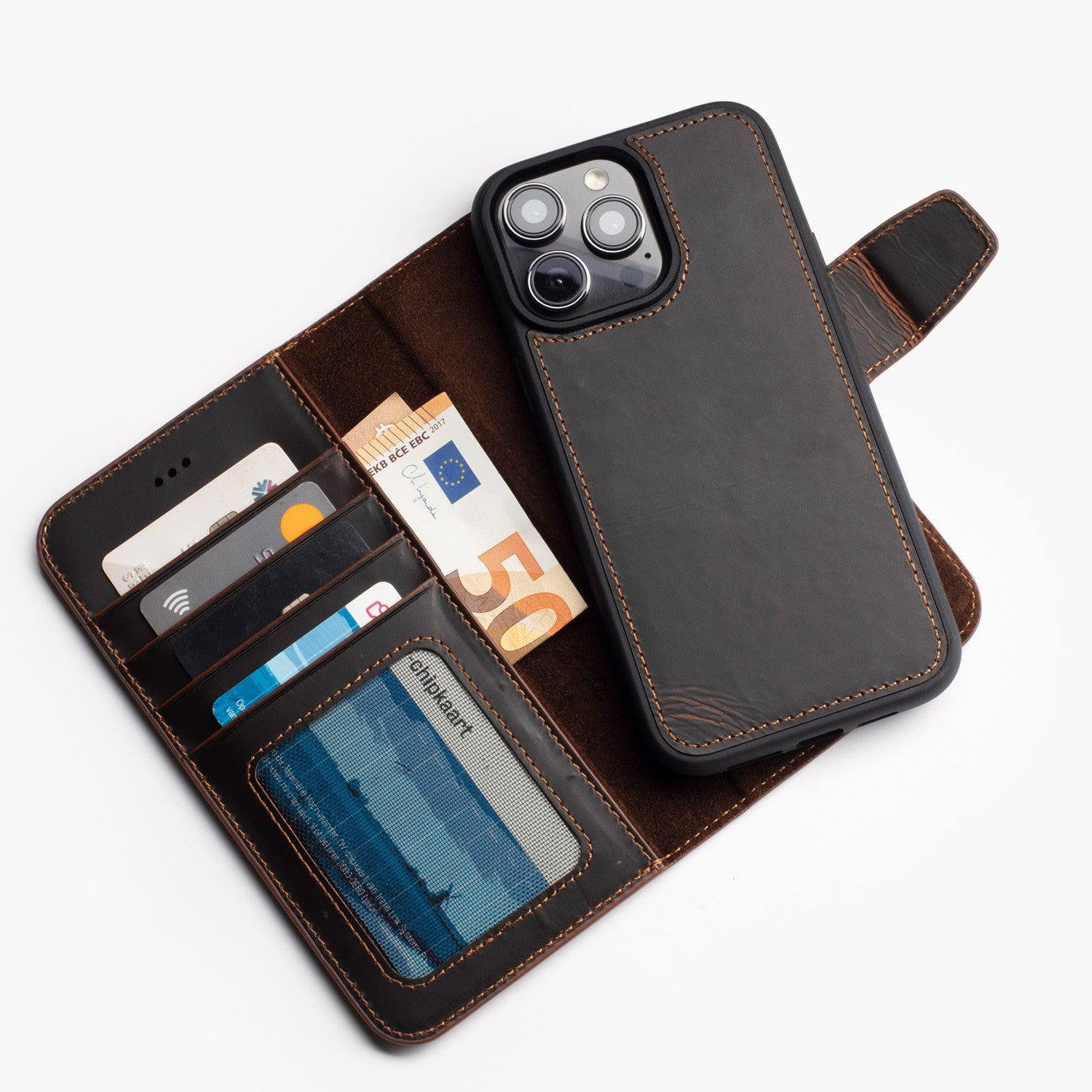 Wachikopa leather Magic Book Case 2 in 1 for iPhone 12 Dark Brown