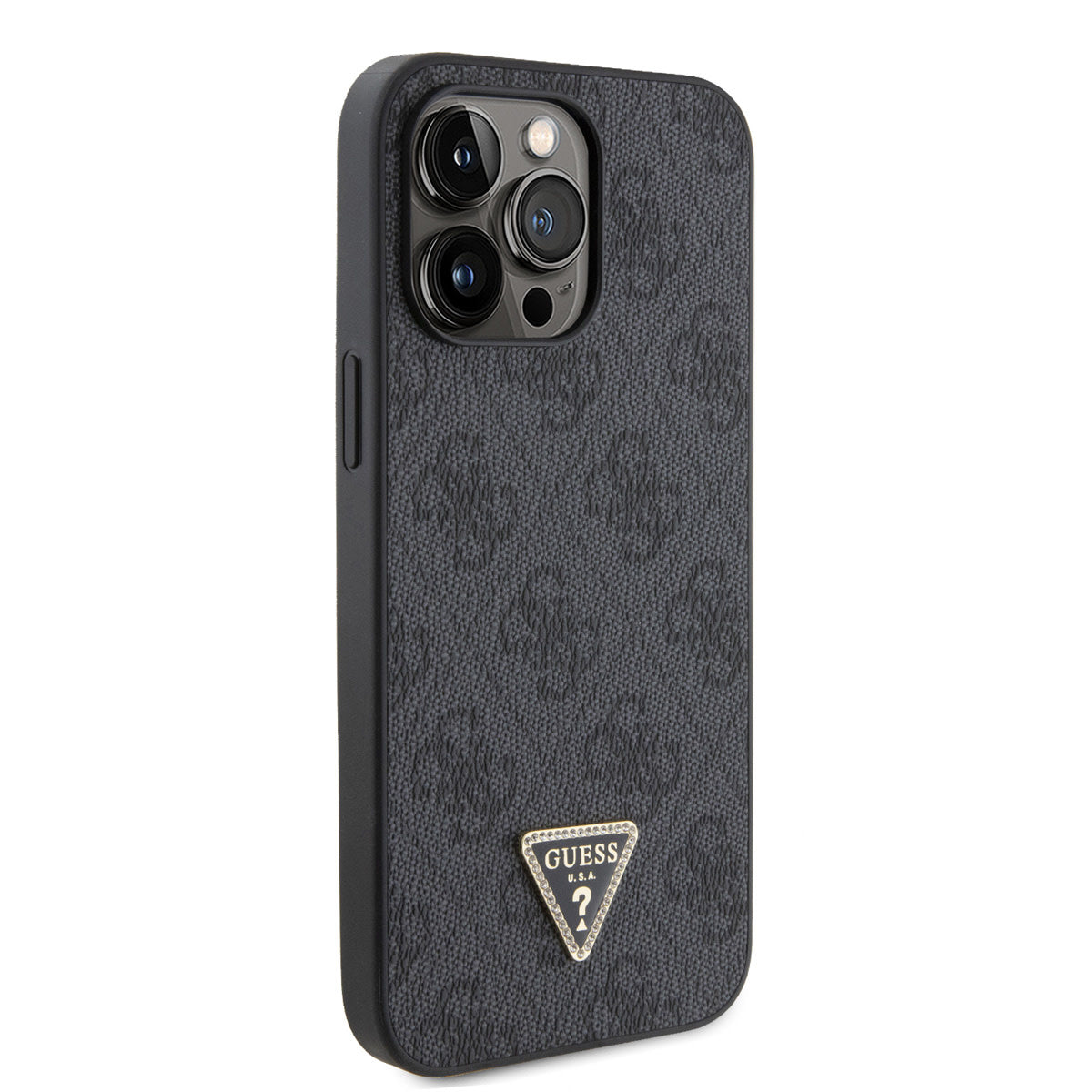 Guess Hardcase PU Leather 4G Logo Strass Black iPhone 14 Pro