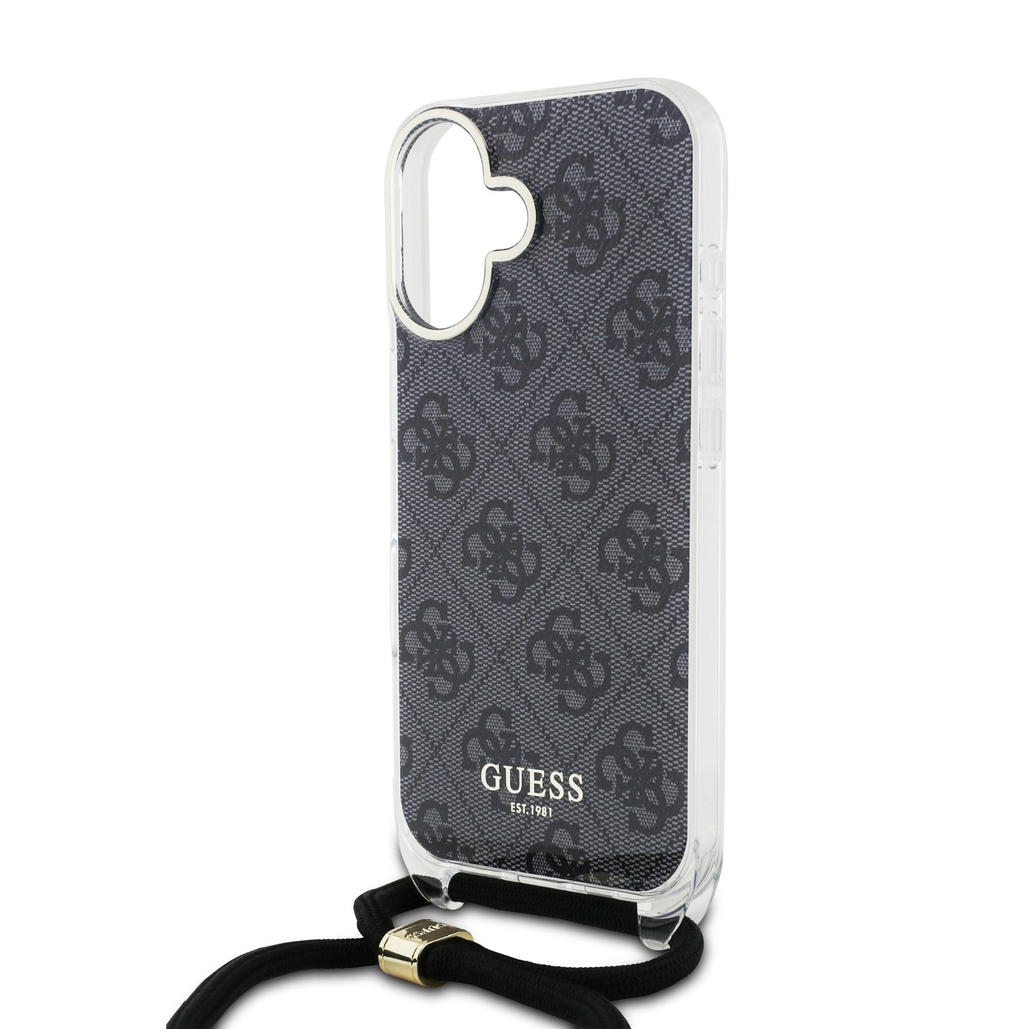 Guess iPhone 16 Back cover case - Crossbody cord 4G print - Black